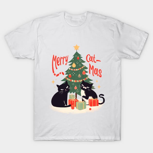 MERRY CAT-MAS FUNNY CATS CHRISTMAS TREE T-Shirt by rraynerr